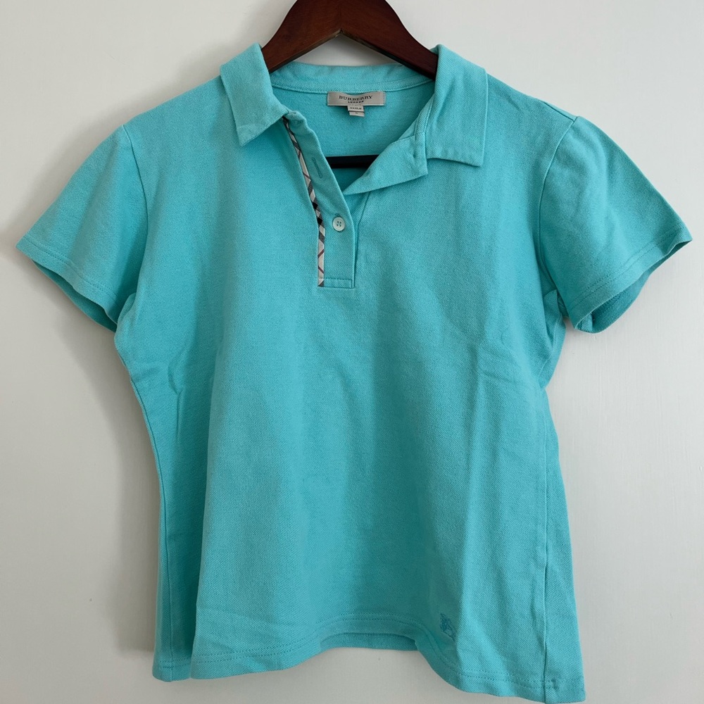 Burberry women polo shirt in aqua color size small